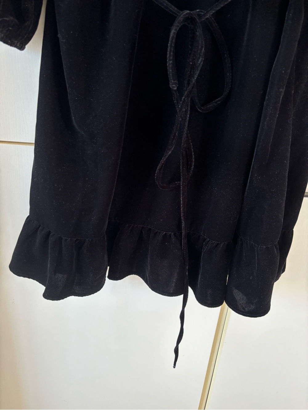 GAP Velvet Wrap Dress XXL Black Long Sleeve Ruffle Hem Waist Tie Plus Size - Picture 7 of 12